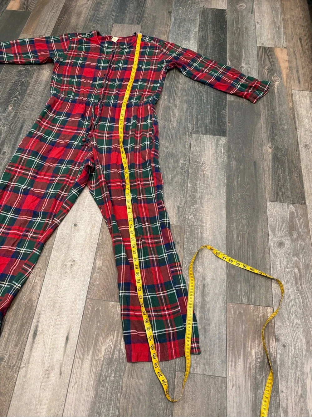J Crew Plaid Pajamas One Piece Union Suit Jumper Cotton Button Up PJs womens L